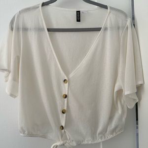 H&M Divided | Off White Short Sleeve Tie Front Top